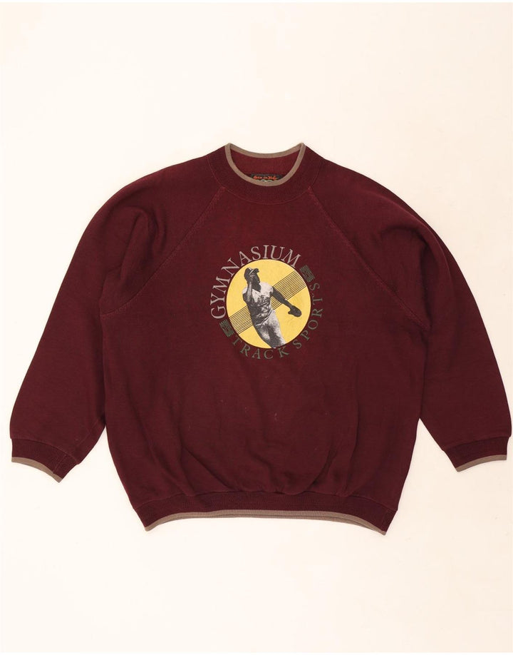 Vintage Herre Grafisk Sweatshirt Jumper Stor Bourgogne Bomuld