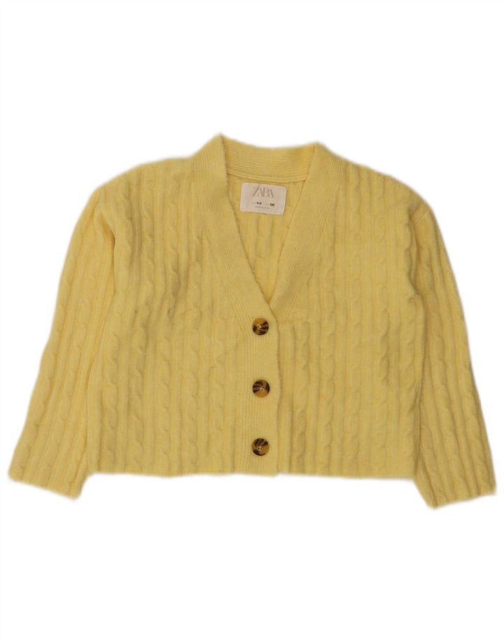 Zara Girls Crop Cardigan Sweater 8-9 År Gul Polyester