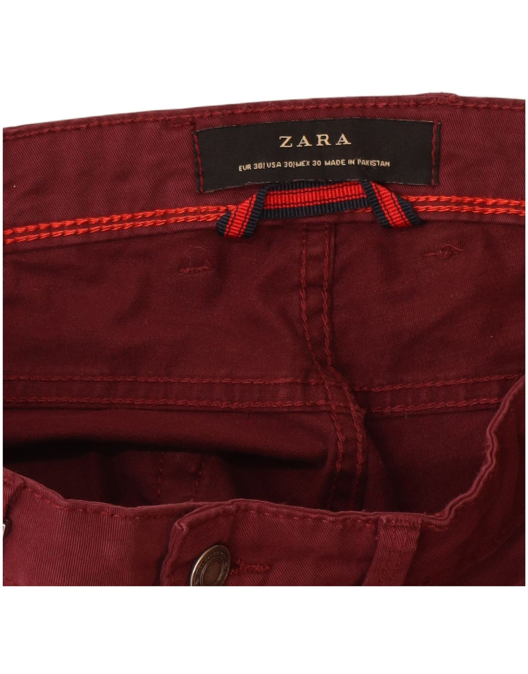 ZARA Slim Casual Bukser til mænd EU 38 Small W30 L32 Bourgogne bomuld