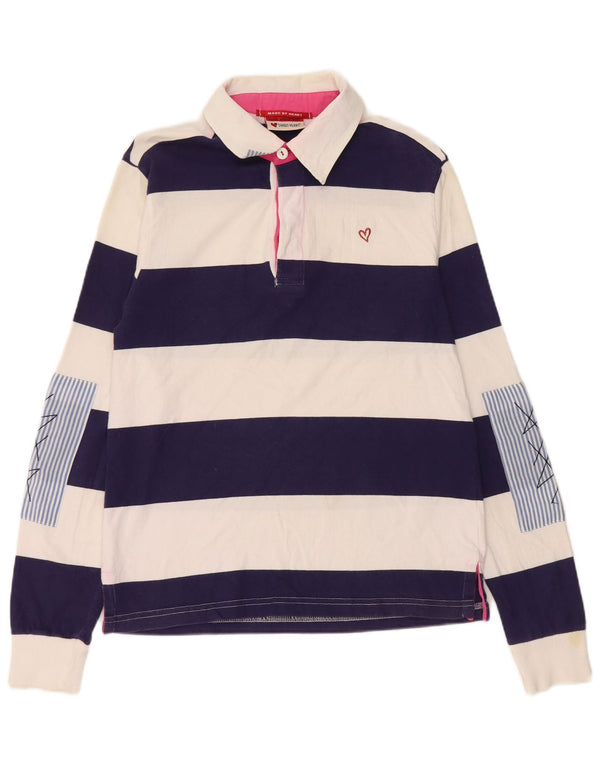 Sweet Years Womens Grafisk Rugby Polo Shirt UK 14 Mellem marineblå stribet