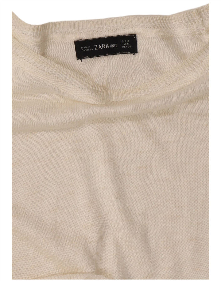 ZARA Dame Boat Neck Jumper Sweater UK 14 Medium White