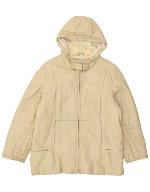 Vintage læderjakke med hætte til kvinder IT 46 Stort beige læder