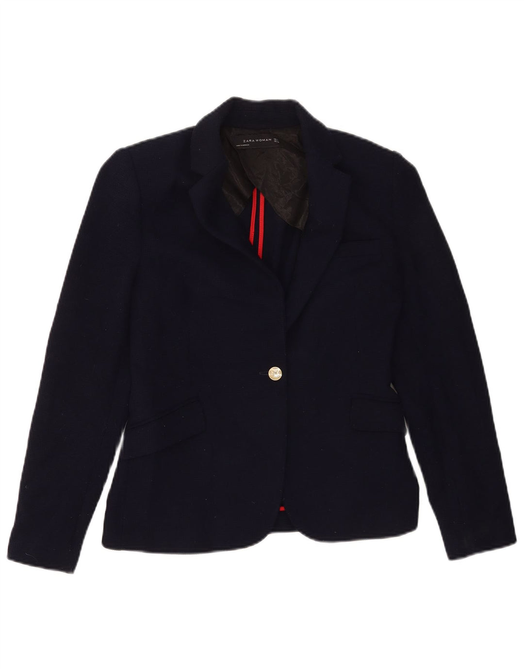 Zara Dame 1 Knap Blazer Jacket UK 12 Medium Navy Blue Polyester