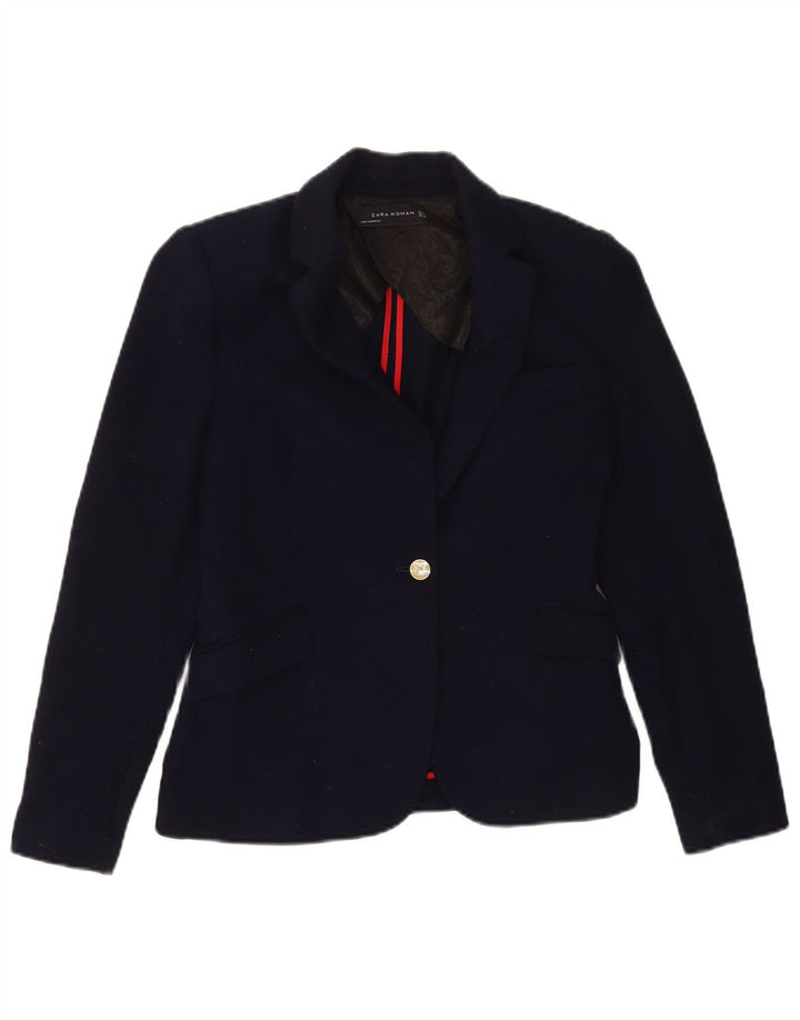 Zara Dame 1 Knap Blazer Jacket UK 12 Medium Navy Blue Polyester