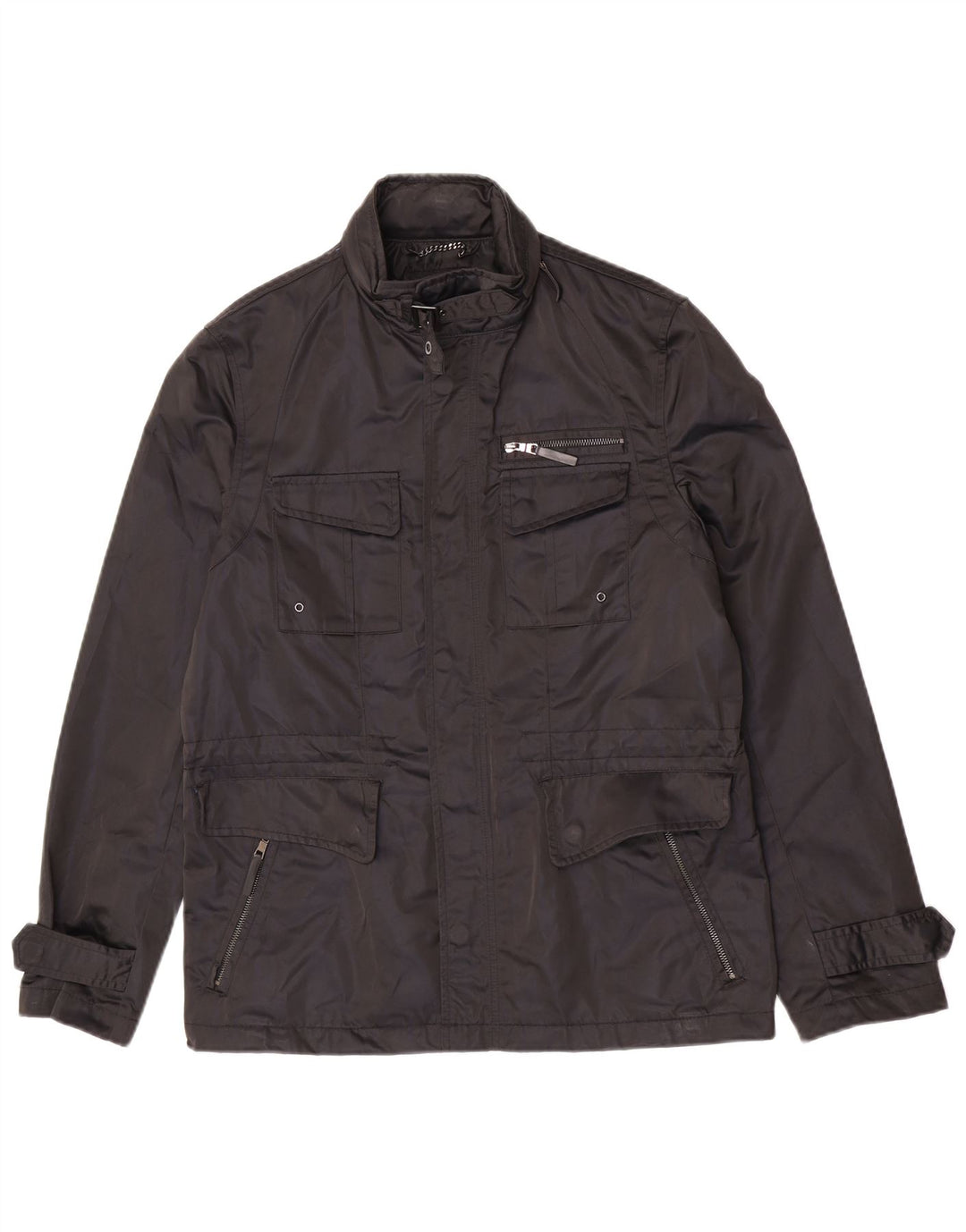Zara Herre Hooded Utility Jacket UK 38 Medium Black Polyester