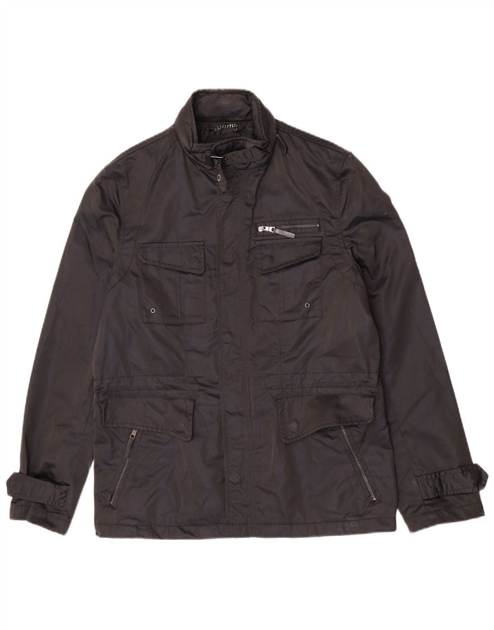 Zara Herre Hooded Utility Jacket UK 38 Medium Black Polyester