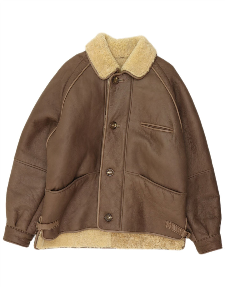 Vintage Herre Shearling jakke IT 50 Stort gråt læder