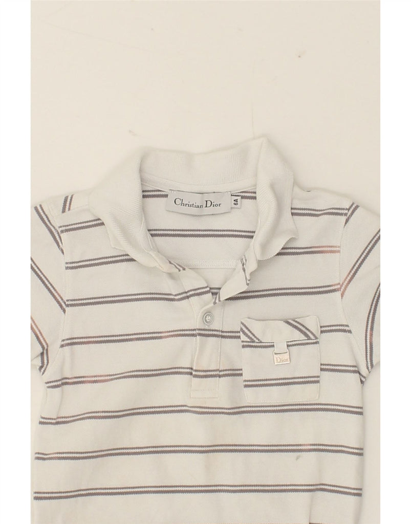 CHRISTIAN DIOR Boys Polo Shirt 5-6 Years White Striped Cotton Vintage Christian Dior and Second-Hand Christian Dior from Messina Hembry 