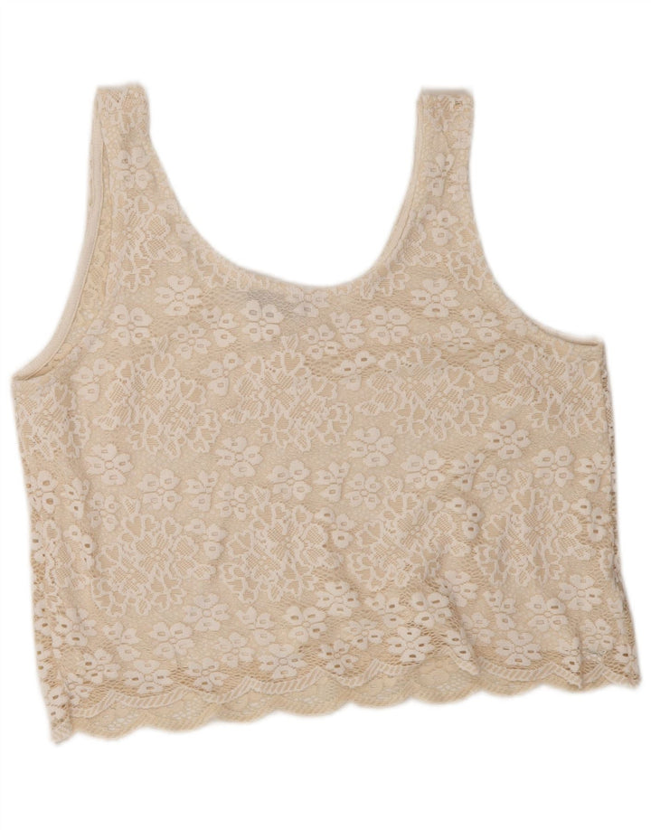 Topshop Dame Crop Lace Cami Top UK 12 Medium Off White Floral Polyester