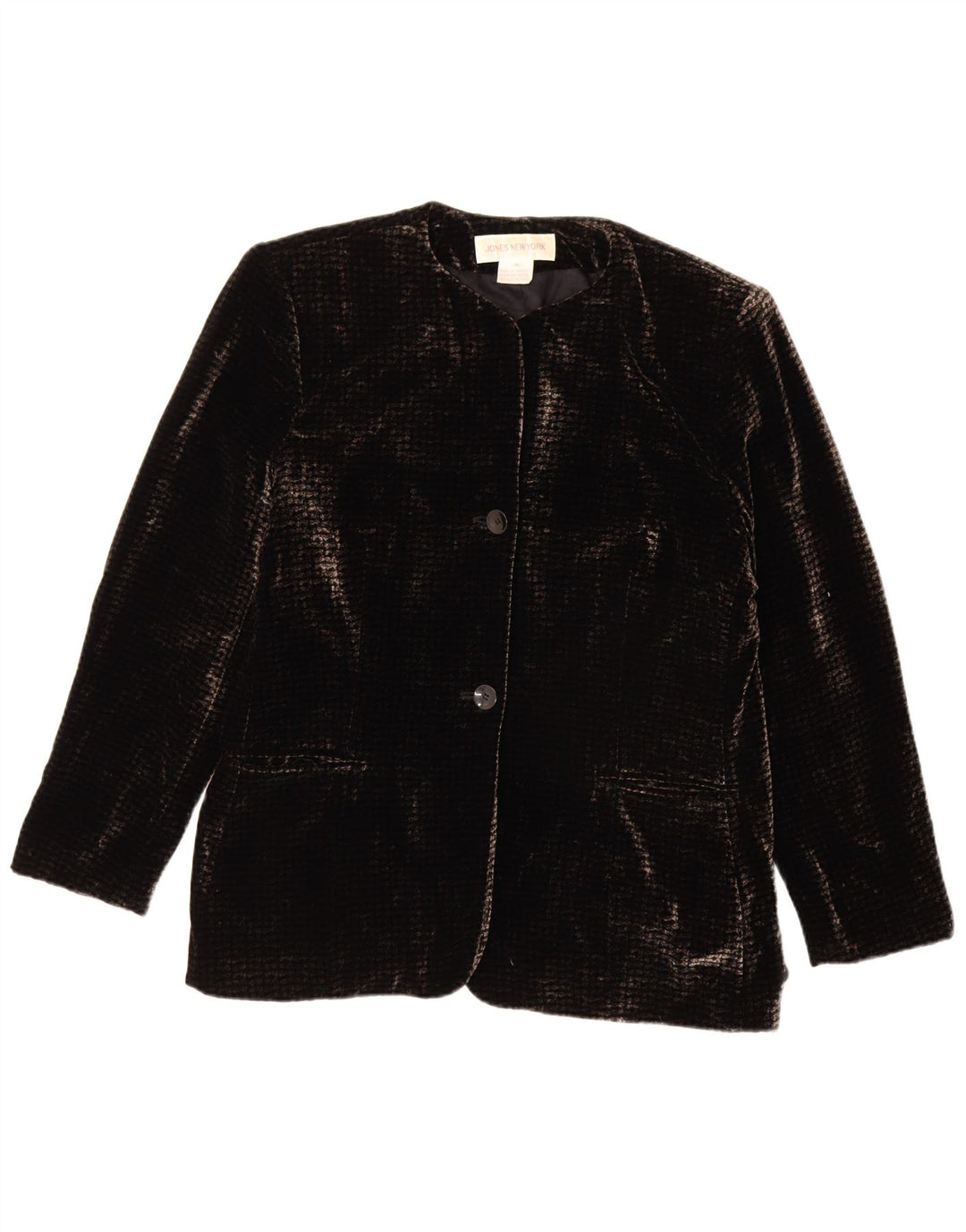Jones New York Dame 2 Knaps Velour Blazer Jakke UK 16 Stor Sort Rayon