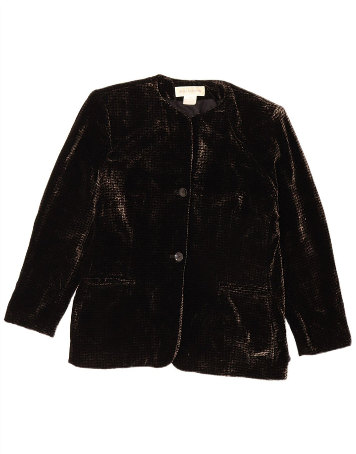 Jones New York Dame 2 Knaps Velour Blazer Jakke UK 16 Stor Sort Rayon