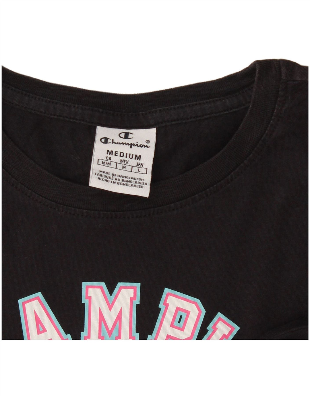 Champion Dame Grafisk T-Shirt Top UK 12 Medium Sort