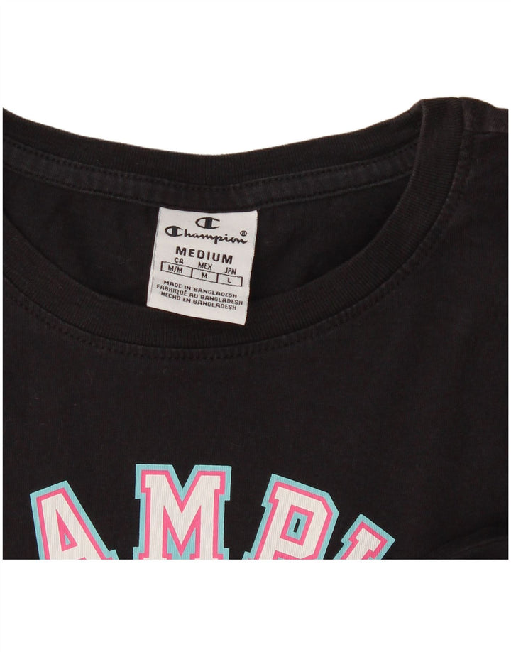 Champion Dame Grafisk T-Shirt Top UK 12 Medium Sort