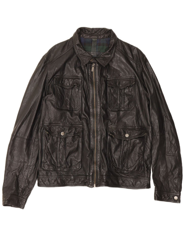 Massimo Dutti Herre Læderjakke UK 42 XL Sort fåreskind