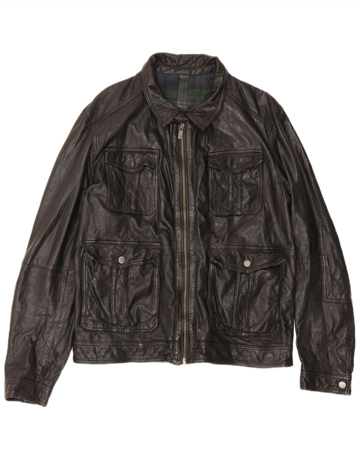 Massimo Dutti Herre Læderjakke UK 42 XL Sort fåreskind