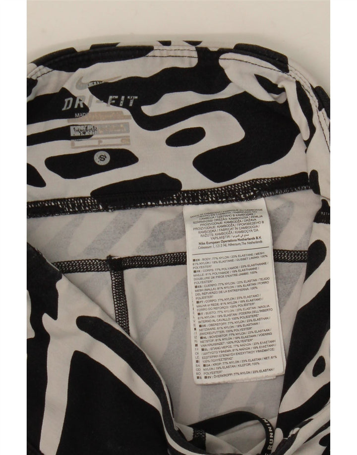 NIKE Dame Dri Fit Leggings med abstrakt mønster UK 8 Lille sort nylon