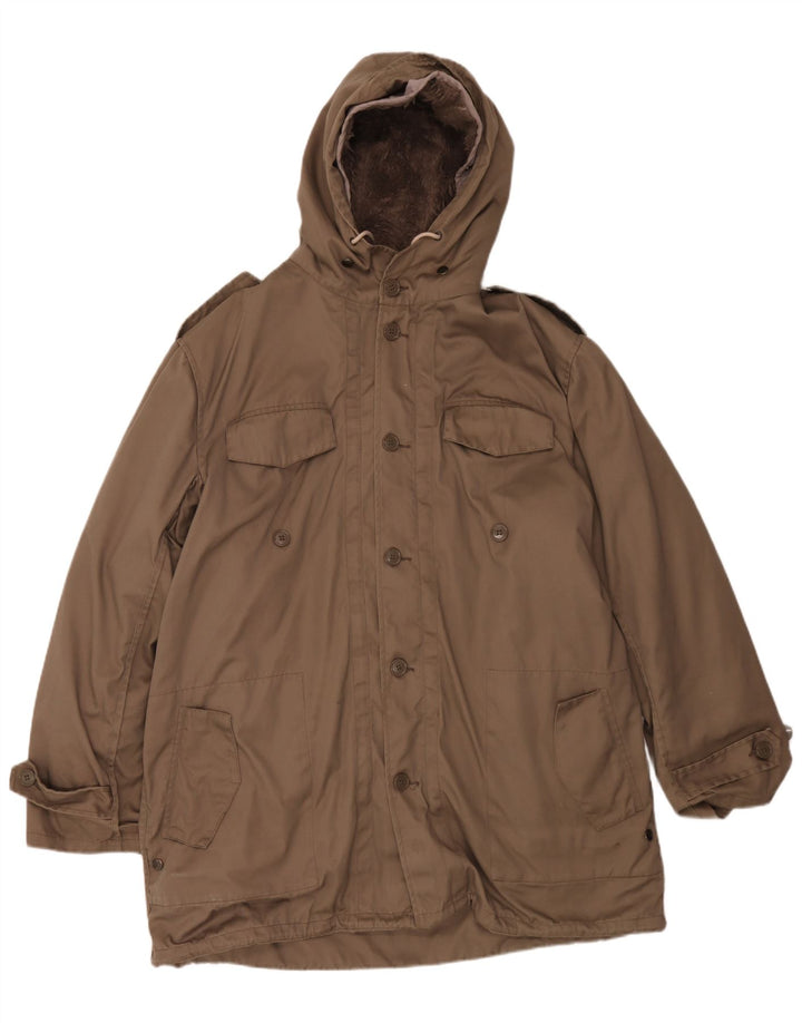 Vintage overtræk med hætte til mænd UK 42 XL brun polyester
