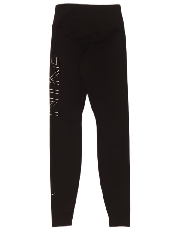 Nike Womens Dri Fit Graphic Leggings UK 4 XS Black Polyester