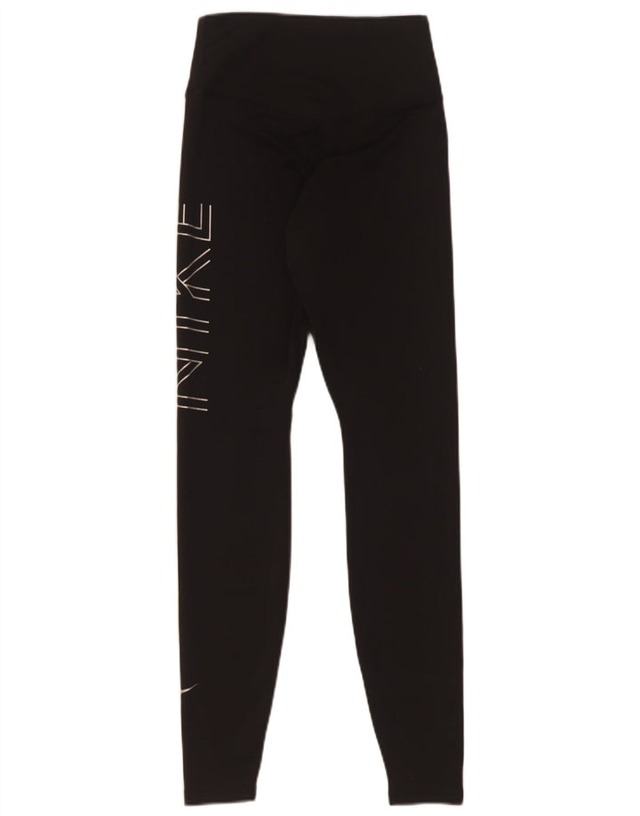 Nike Dame Dri Fit Grafiske Leggings UK 4 XS Sort Polyester