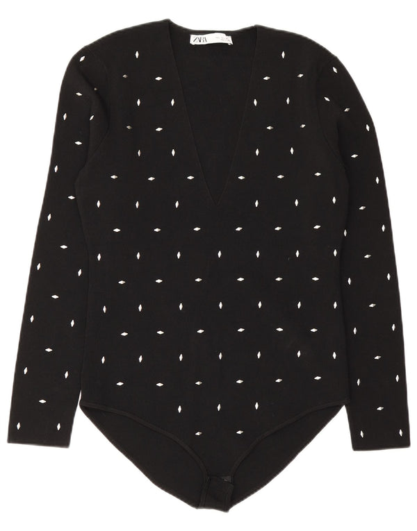 Zara Womens Bodysuit UK 14 Large Black Viscose