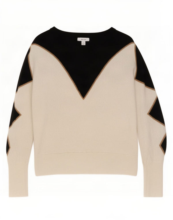 Reiss Dame Boat Neck Jumper Sweater UK 10 Small White Colourblock Uld