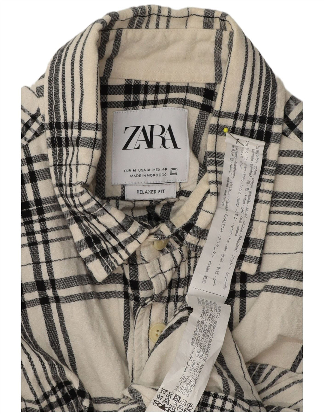 Zara Herre Relaxed Fit Flanellskjorte Medium Off White Ternet bomuld