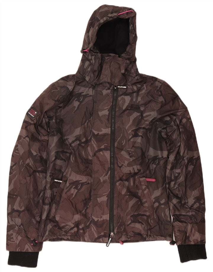 Vintage vindjakke med hætte til kvinder UK 10 Small Grey Camouflage