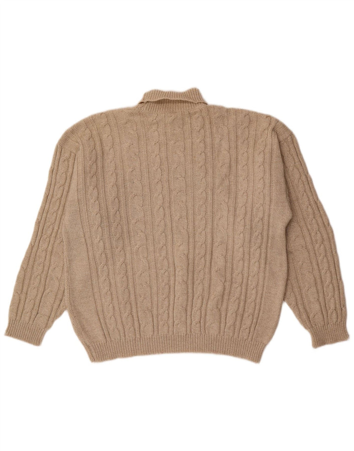 Vintage Herre rullehals sweater Medium Beige Geometrisk