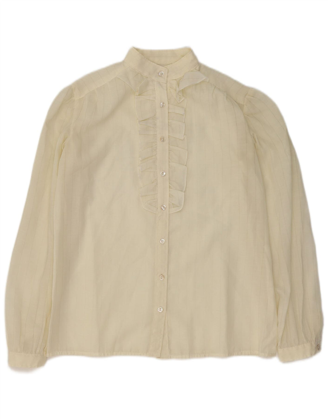 VINTAGE Dame Flæse Front Shirt Bluse UK 16 Large Off White Stribet