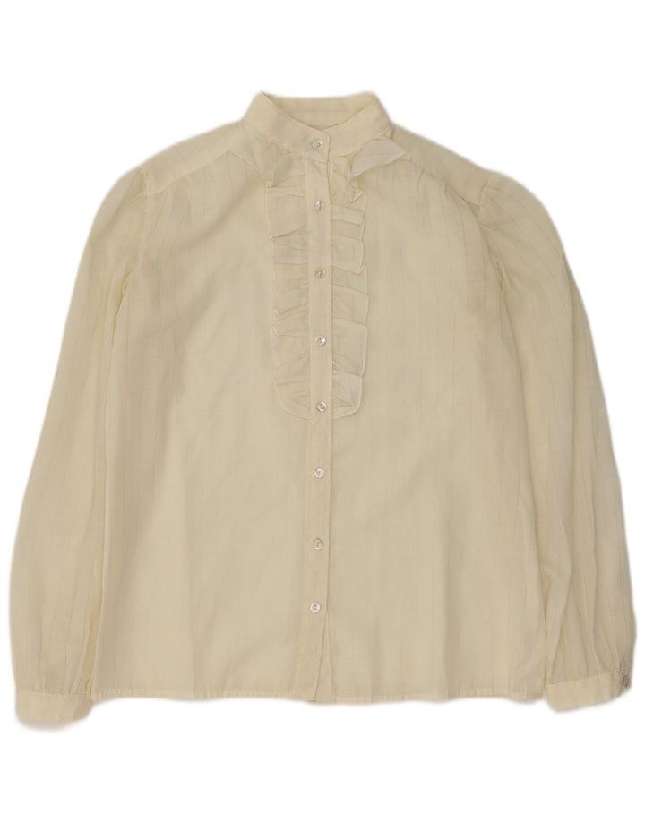 VINTAGE Dame Flæse Front Shirt Bluse UK 16 Large Off White Stribet