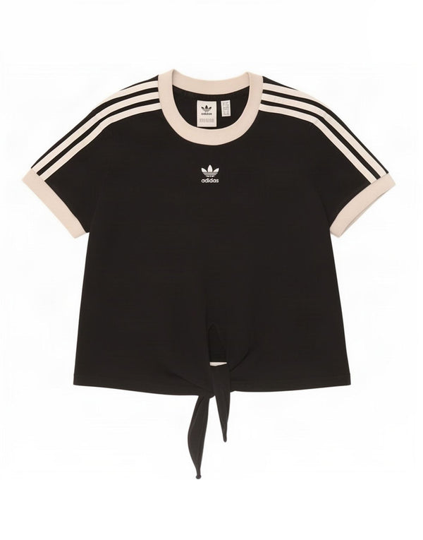 Adidas Womens Crop Front Tie T-Shirt Top UK 6 XS Sort Colourblock Bomuld