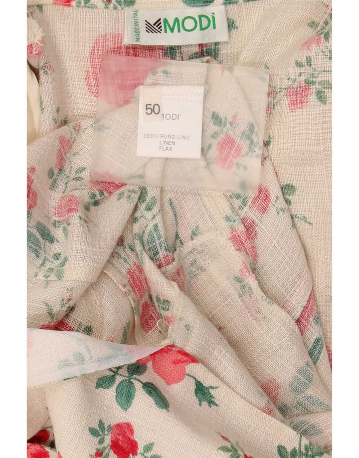 Vintage dame 3-knaps blazerjakke IT 50 XL Hvid blomsterlinned