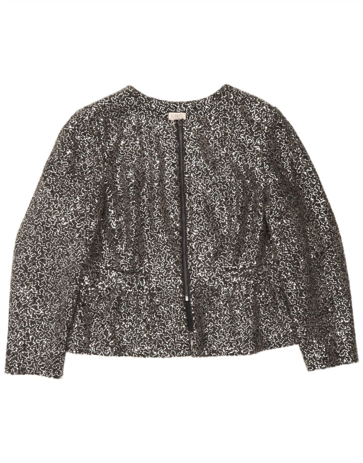 Marks & Spencer Dame Blazerjakke med fuld lynlås med pailletter UK 14 Medium Sølv