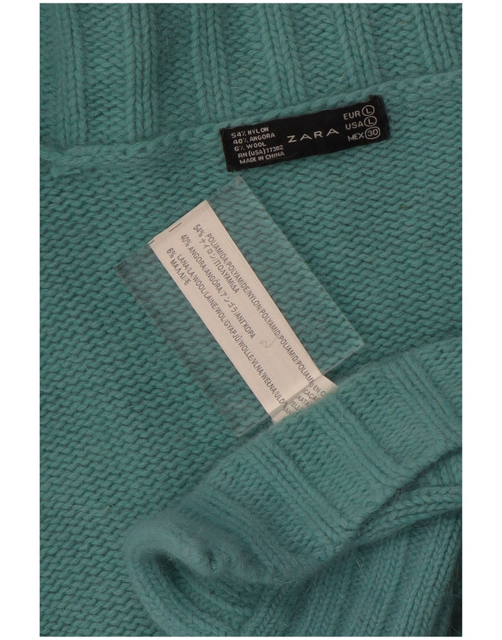 Zara Womens Open Cardigan Sweater UK 16 Stor turkis nylon