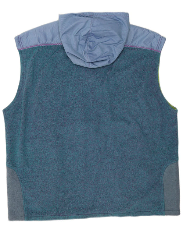 Vintage Herre Hætte Fleece Gilet UK 42 XL Blå Colourblock