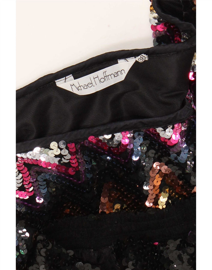 Vintage Dame Pailletbluse Top EU 38 Medium Flerfarvet Chevron