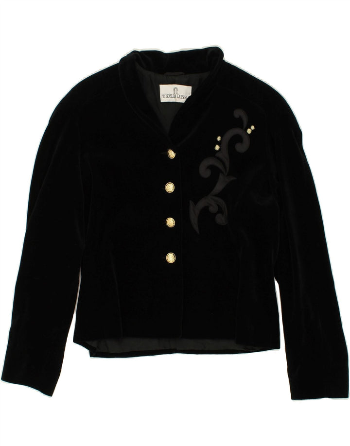 FIORELLA RUBINO Womens 4 Button Blazer Jacket UK 12 Medium Black Cotton | Vintage Fiorella Rubino | Thrift | Second-Hand Fiorella Rubino | Used Clothing | Messina Hembry 