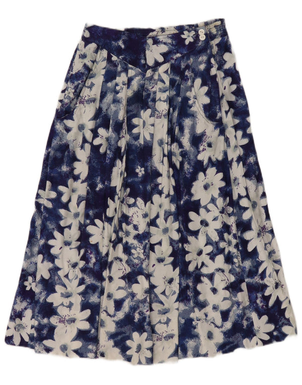 Vintage plisseret nederdel til kvinder EU 36 Small W26 Blue Floral Viscose