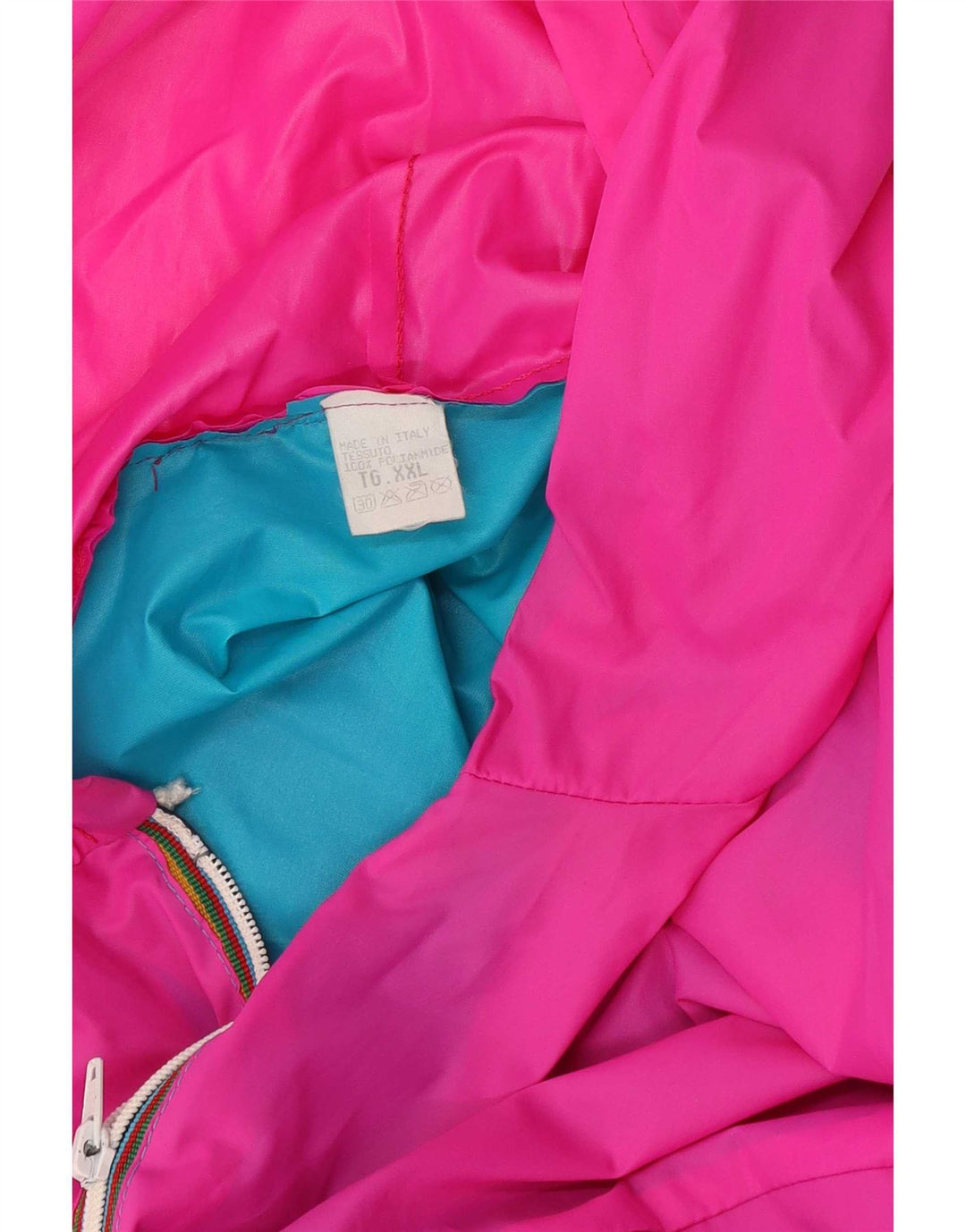 Vintage Regnjakke med hætte til mænd UK 44 2XL Blå Colourblock Polyamid