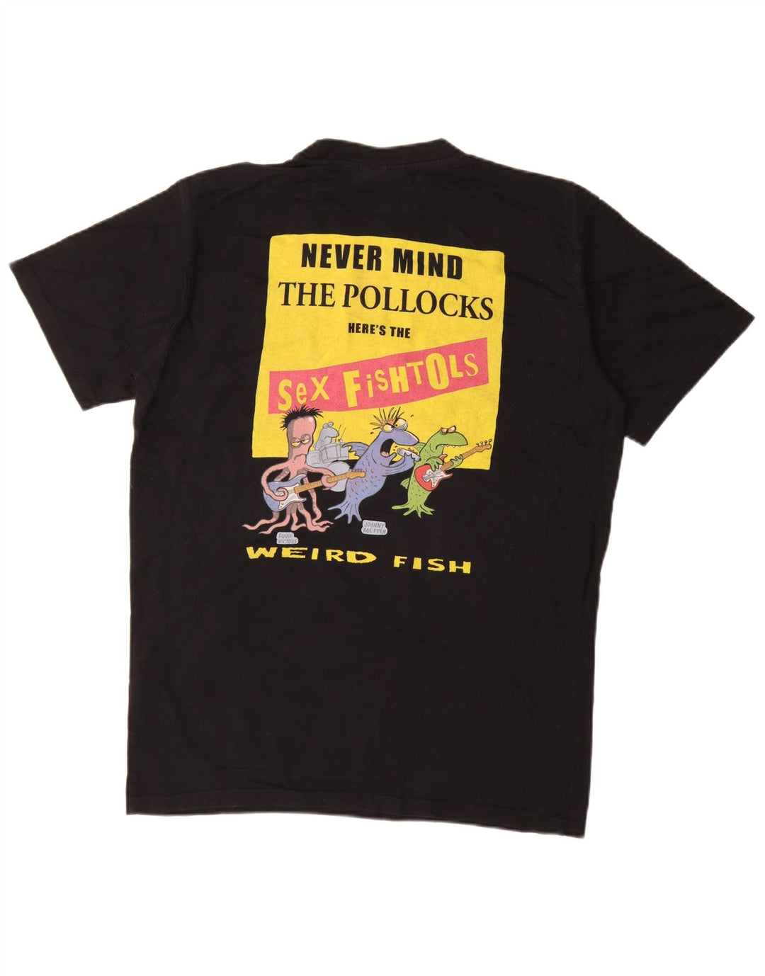 Weird Fish Herre grafisk T-shirt Top Medium Sort Bomuld