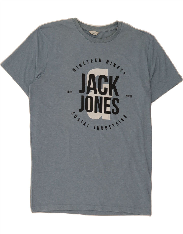 JACK & JONES Mens Core Graphic T-Shirt Top Large Blue Cotton Vintage Jack & Jones and Second-Hand Jack & Jones from Messina Hembry 