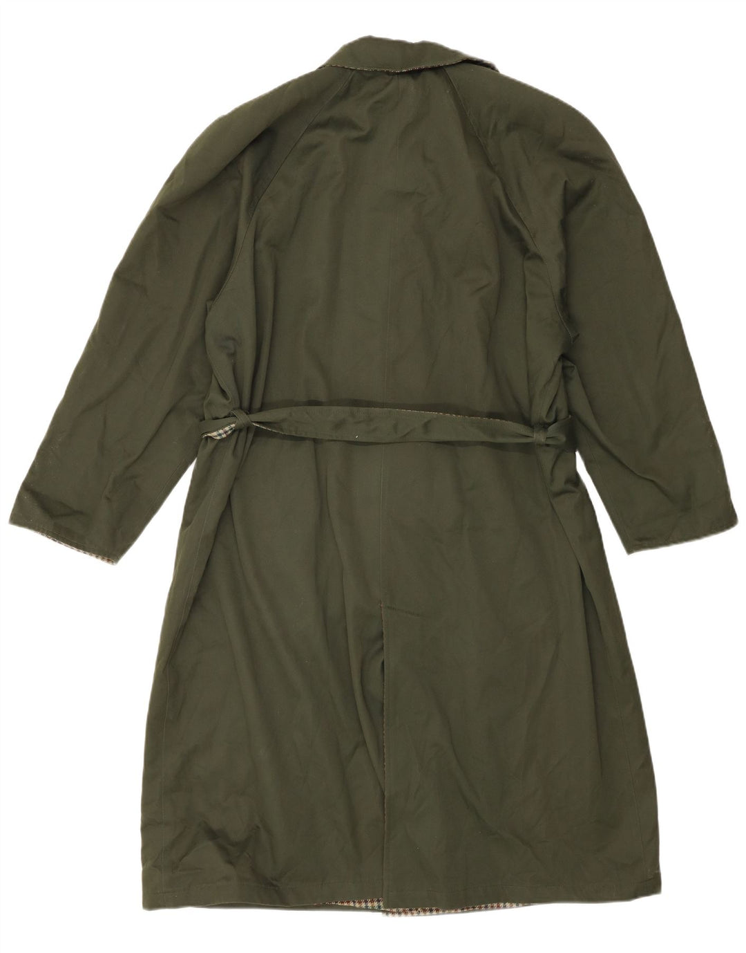 Vintage vendbar trenchcoat til kvinder IT 46 stor grøn ternet polyester