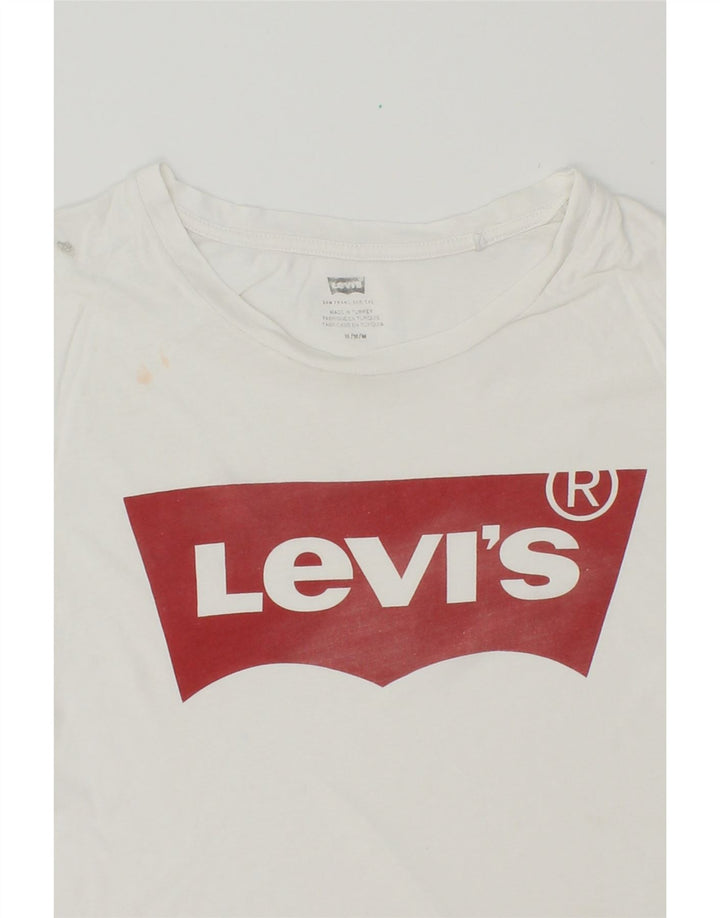 LEVI'S Womens Graphic T-Shirt Top UK 12 Medium White Vintage Levi's and Second-Hand Levi's from Messina Hembry 