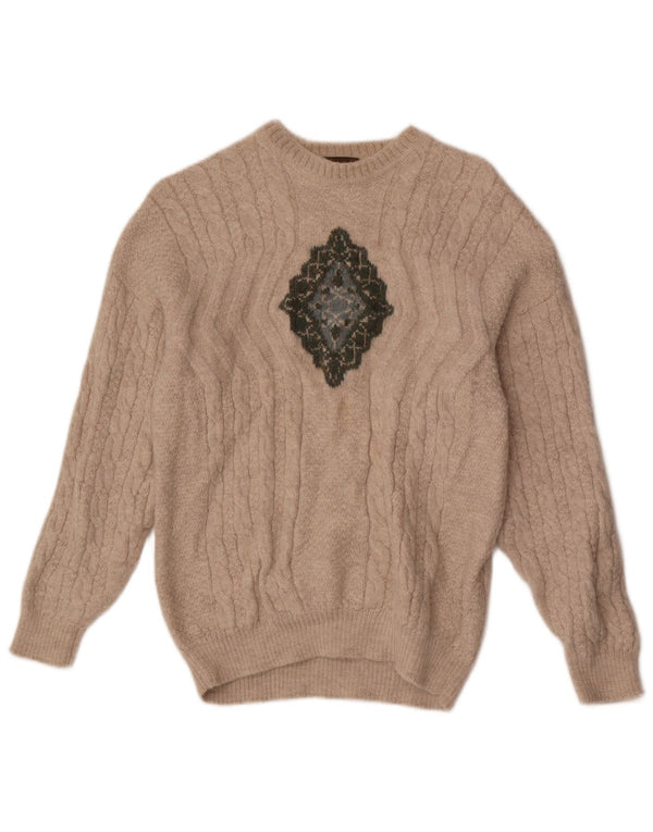 Colmar Dame Grafisk Boat Neck Jumper Sweater UK 12 Medium Beige Geometrisk