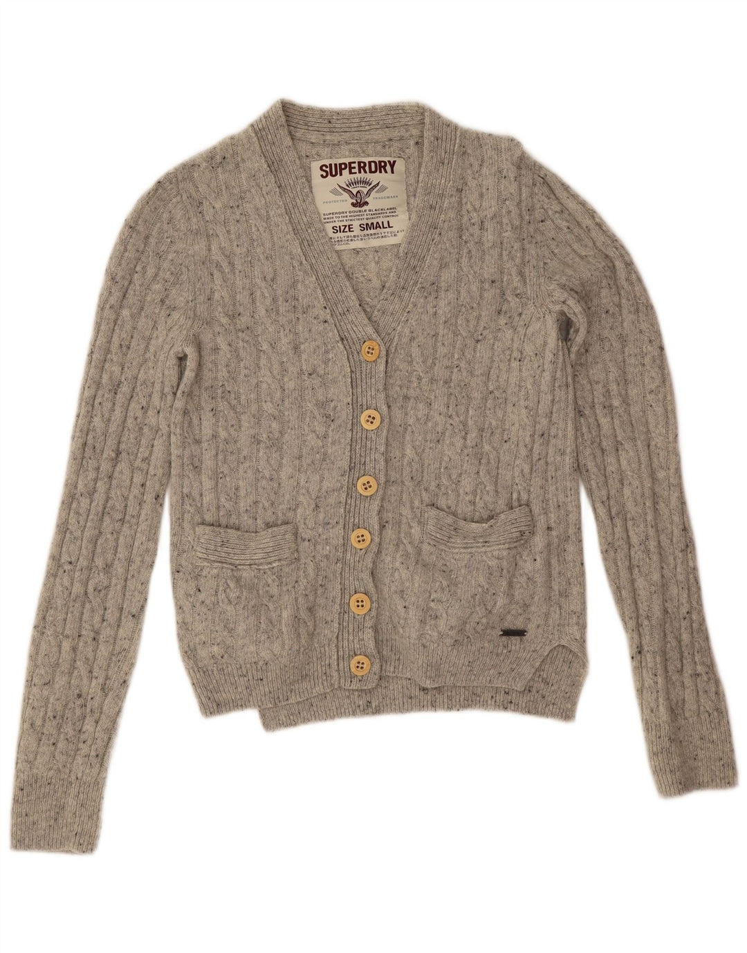 Superdry oversized cardigantrøje til kvinder UK 10 Small Grey Flecked Wool