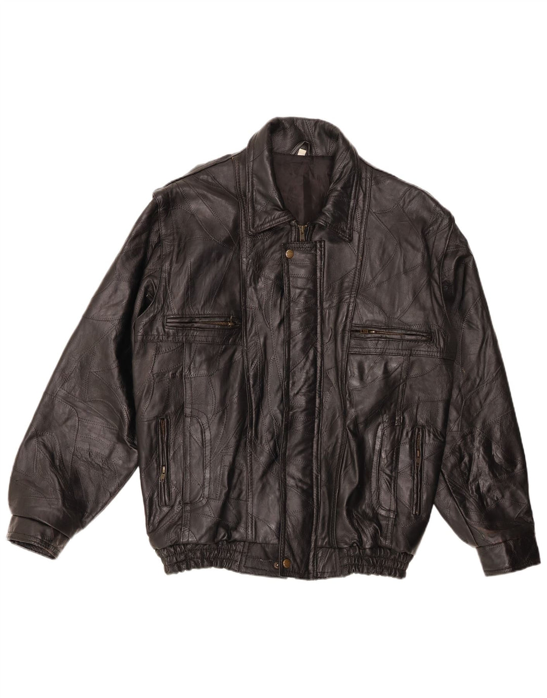 VINTAGE Herre Læderjakke UK 40 Stor Sort Læder