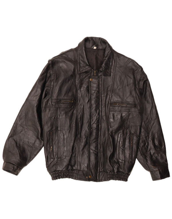 VINTAGE Herre Læderjakke UK 40 Stor Sort Læder