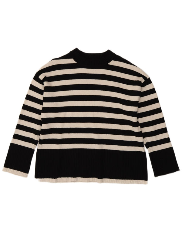 Zara Dame Oversized Turtle Neck Jumper Sweater UK 10 Lille sort stribet