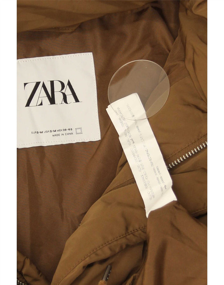 Zara Herre Hætte Loose Fit Polstret Jakke UK 36 Lille brun polyester