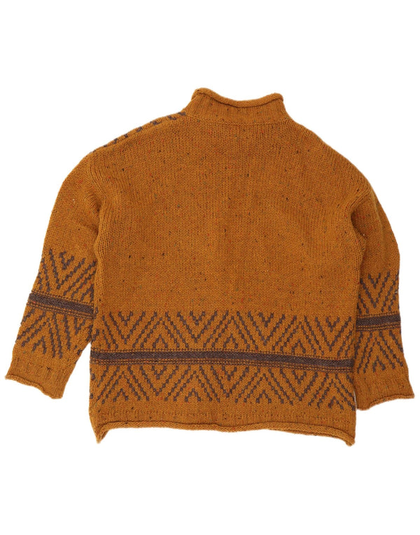 Sisley Dame Turtle Neck Jumper Sweater UK 16 Large Brown Fair Isle